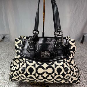 Coach Madison OP Art Signature Satchel Handbag Black & White Women's Bag